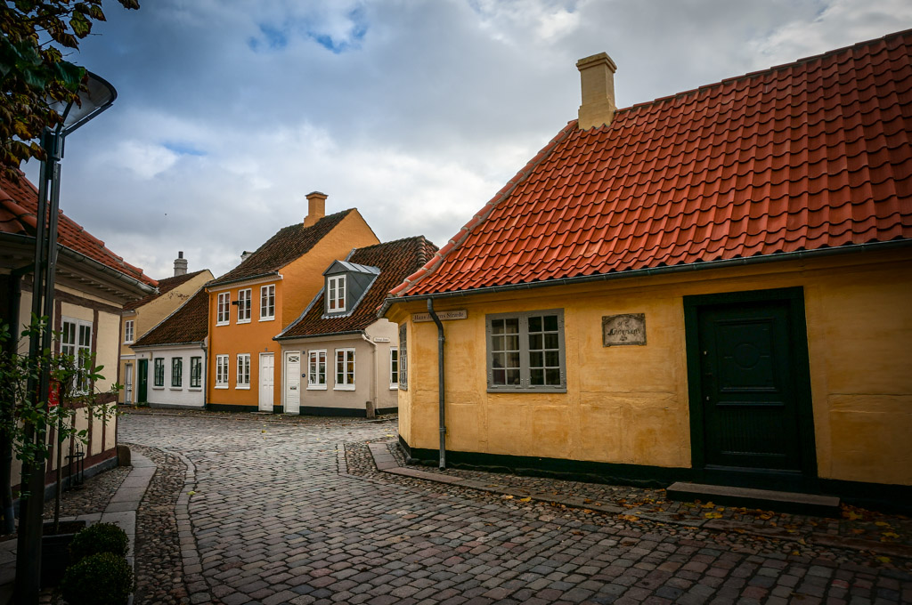 Odense Denmark, Hans Christian Andersen street. Odense in the fall ...